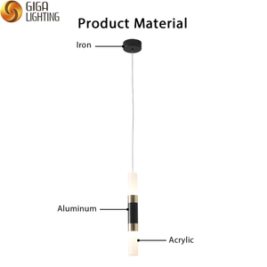 Einfache moderne zylindrische Einzel-Mehrlicht-Pendelleuchte mit langer Röhre und LED-Lampe