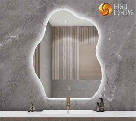 CE-förmige Badezimmerspiegel, beleuchteter intelligenter Spiegel mit Lichtern, kreativer Wolkenspiegel, Waschraum-Wandmontage, unregelmäßig leuchtender Make-up-Spiegel